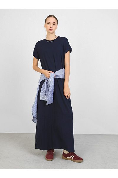 Refka Navy Blue Viscose Short Sleeve Hijab Dress - Benin