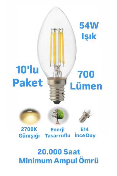 repplam 6 Watt E14 Duylu Rustik Led Ampul Günışığı Avize Ampulu Ince Duylu Mu...
