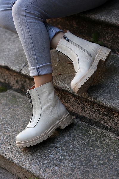 EREN SHOES BAG (Baku) Genuine Leather Front Zipper Detailed Rubber Sole Orthopedic Genuine Leather Boots