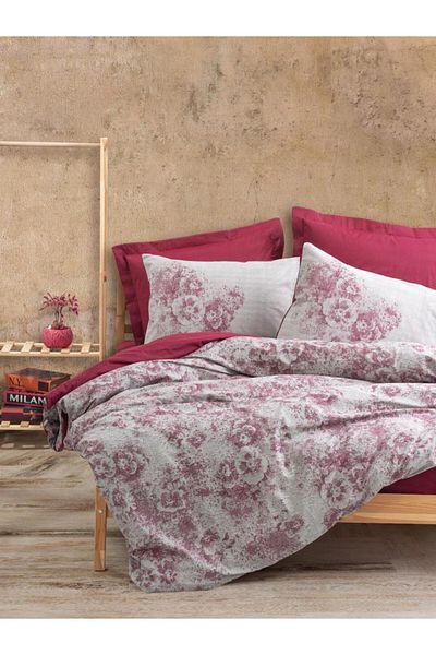 CPU ELEKTRONİK Vidal Claret Red Cotton Box Dual Double Duvet Cover Set