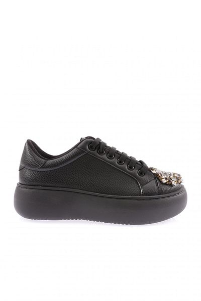 DGN Women's Crystal Stone Buckle Lace up Shoes Black Dolce 98321097