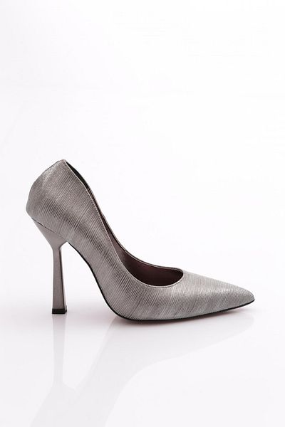 DGN Pantofi cu toc de damă cu dungi platină 718621085