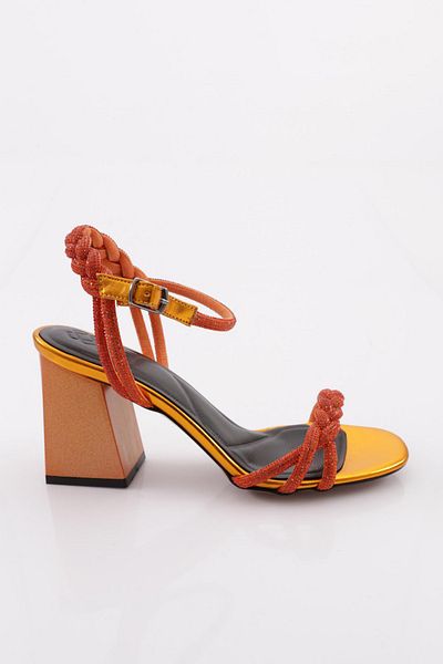 DGN Orange Twisted Silver Stone Women's Heeled Sandals - 91721033