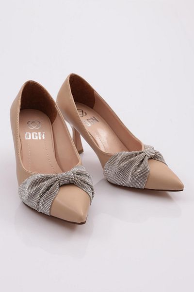 DGN Pantofi cu toc cu panglică brodate cu piatră de damă, bej 9312621
