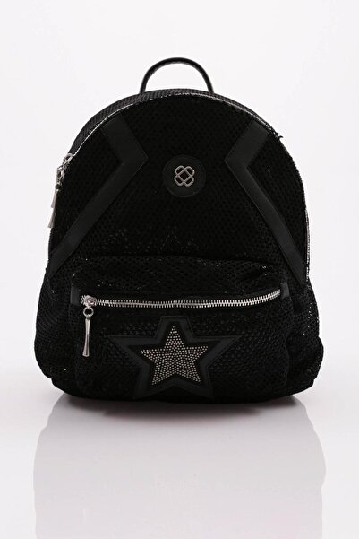 DGN Black Women's Backpack with Star Pattern - Mesh 1242856