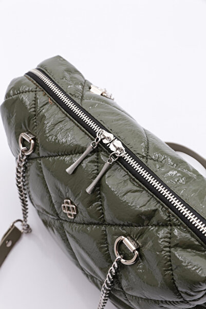 DGN Khaki lakkbőr ráncos ejtőernyős táska - lánc, női, 1612856