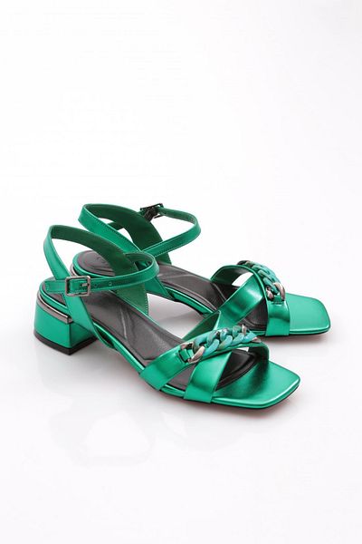 DGN Accesoriu cu lanț cu bretele încrucișate pentru femei Sandale cu toc joasă Deschidere verde 41421033