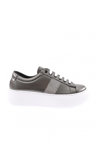 DGN 873-23Y Women's Lace-Up Side Straps Silver Stone Sneaker Shoes