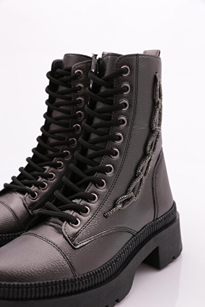 DGN Women's Lace-Up Side Zippered Boots Platinum Caviar 211016121027