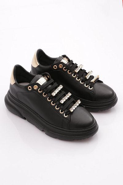 DGN Women's Thick Crystal Stone Sneakers Shoes Black Black 15299753118