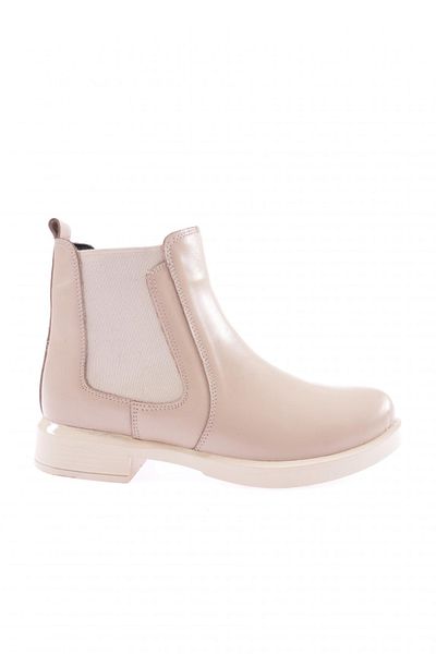 DGN Women's Beige Genuine Leather Boots with Elastic Sides 33642883