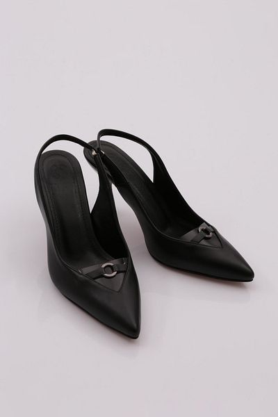 DGN Women's Pointed Toe Transparent Detailed Accessory Heeled Shoes Black 143286