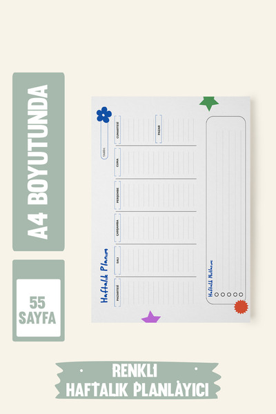 Srctech Haftalık Planlayıcı, 55 Sayfa A4 Boyutunda Renkli Haftalık Planlayıcı