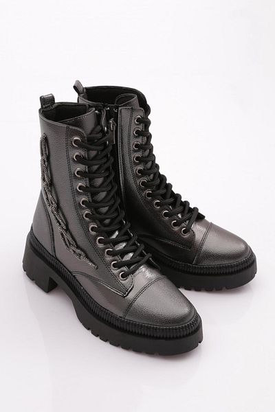 DGN Women's Lace-Up Side Zippered Boots Platinum Caviar 211016121027