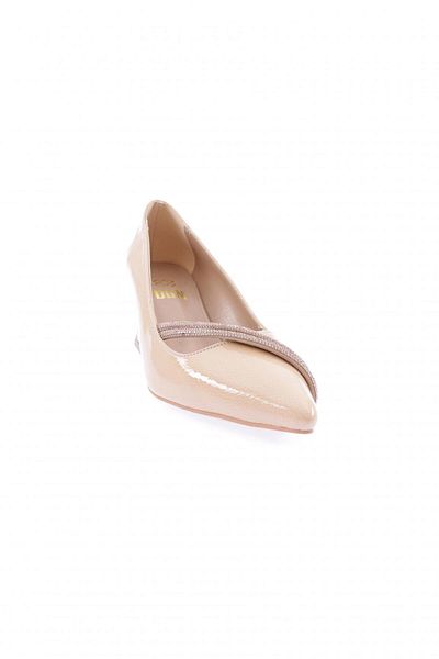 DGN Women's Pointed Toe Silver Stone Thick Heeled Shoes Nude Wrinkled Patent Leather 43122534