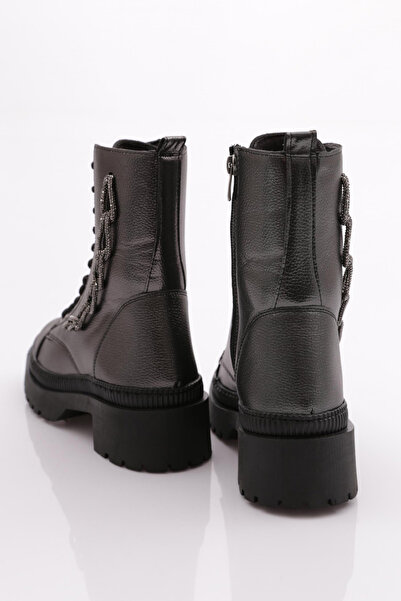 DGN Women's Lace-Up Side Zippered Boots Platinum Caviar 211016121027