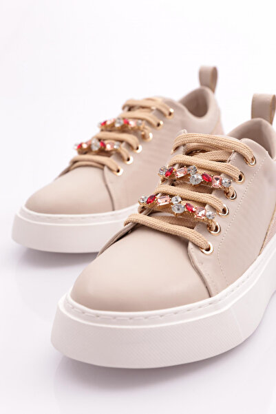 DGN Μπεζ Γυναικεία Αθλητικά Παπούτσια - Χοντρά Χρώματα και Κρυστάλλινη Πέτρα Λεπτομέρεια 15299743118