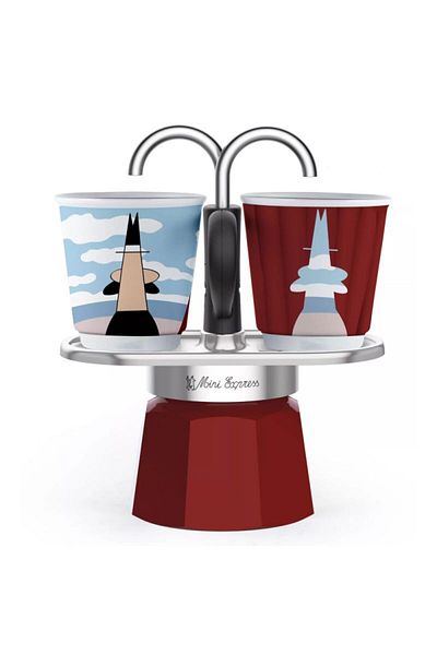 Bialetti Mini Express Mokapot Magrite + 2 Espresso Cups