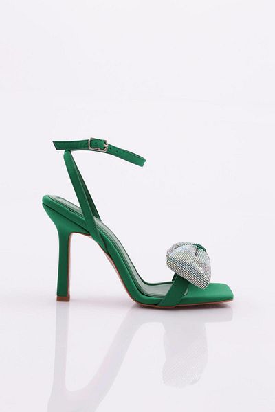 DGN 2029 Women's - Silver Stone Bow Ankle Belt Heeled Sandals
