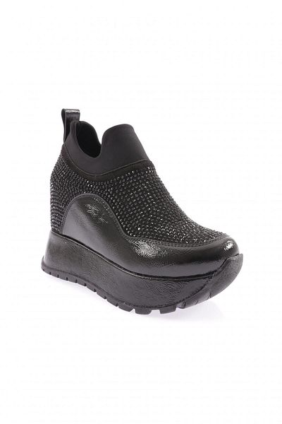 DGN Women's mega thick sole silver stone sneakers shoes black 10382692