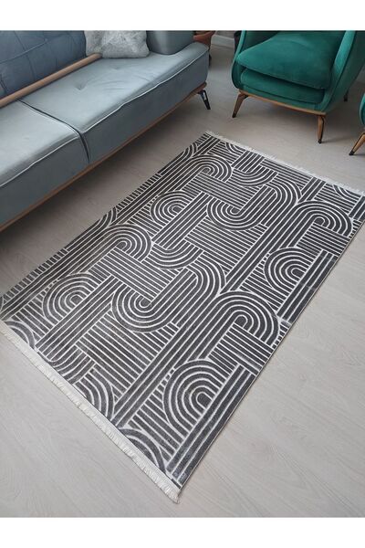 Saray Life Pamuklu Halı Dokuma Tabanlı Halı Bianca Koyu Kahverengi Salon Otur...