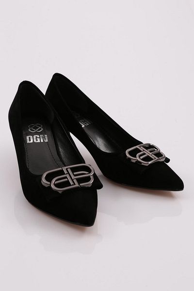 DGN Pantofi de damă cu toc înalt din piele intoarsa neagra 6432621