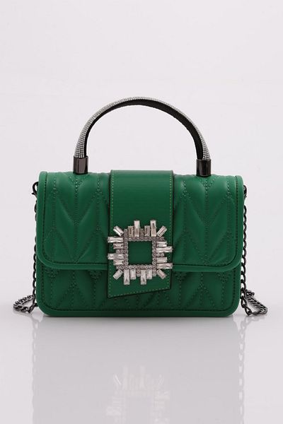 DGN A16 Women's - Evening Box Clutch with Rhinestone Handle
