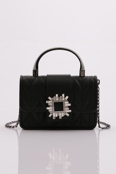 DGN A16 Women's - Evening Box Clutch with Rhinestone Handle