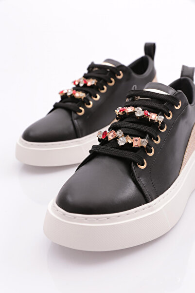 DGN Kadın Kalın Renkli Kristal Taşlı Sneakers Ayakkabı Siyah-beyaz 15299743118