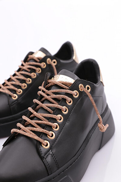 DGN Kadın Kalın Taban Silver Taş Bağcıklı Sneakers Ayakkabı Siyah Siyah 15299653118