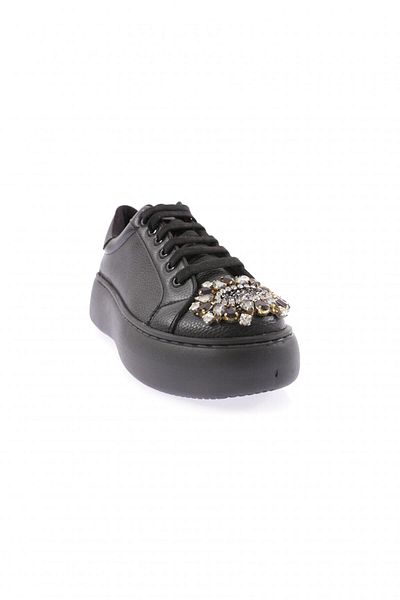 DGN Women's Crystal Stone Buckle Lace up Shoes Black Dolce 98321097