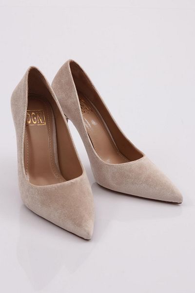 DGN Pantofi cu toc de damă din catifea bej - 62852859