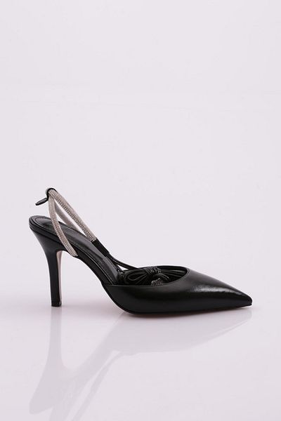 DGN Pantofi de damă cu toc cu spatele deschis, negru metalic 711121085