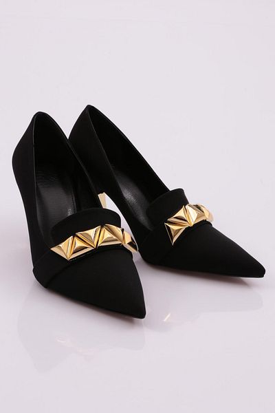 DGN Pantofi cu toc pentru femei Black Scuba - Detaliu Triangle Stone 4110162821