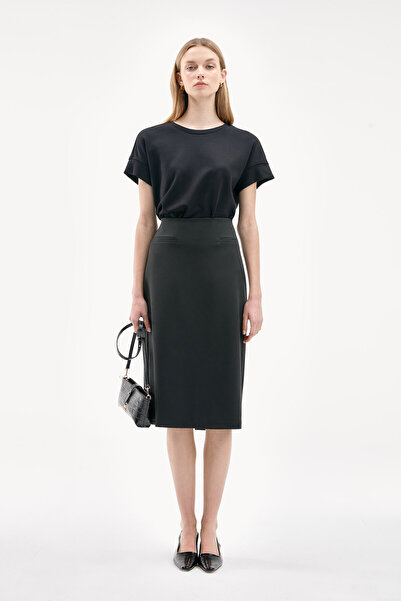 W Collection SİYAH MİDİ DAR KALIP FERMUARLI ETEK