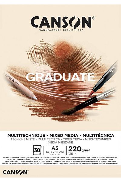 Canson Graduate Natural Mix Media A5 220gr 30yp Çok Amaçlı Blok