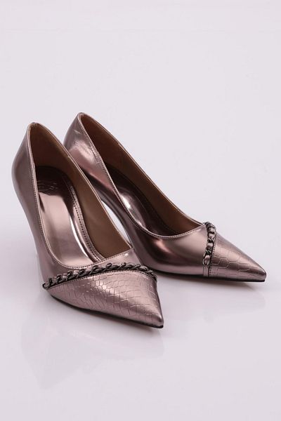 DGN Pantofi cu toc cu lanț de damă Platinum Metallic 4110212821