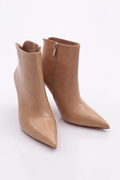 DGN Cizme de damă cu toc din piele lacuită bej 81882859