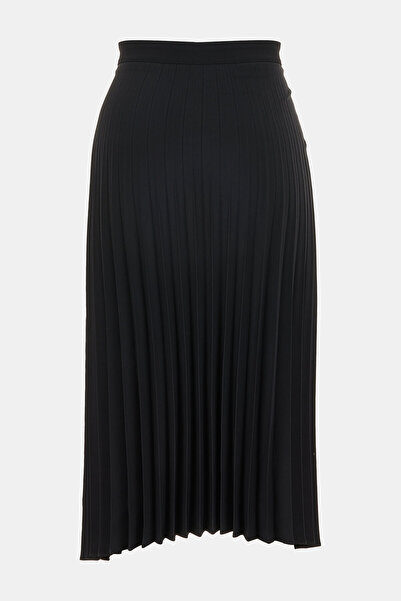 W Collection SİYAH MİDİ RELAX KALIP PLİSELİ FERMUARLI ETEK