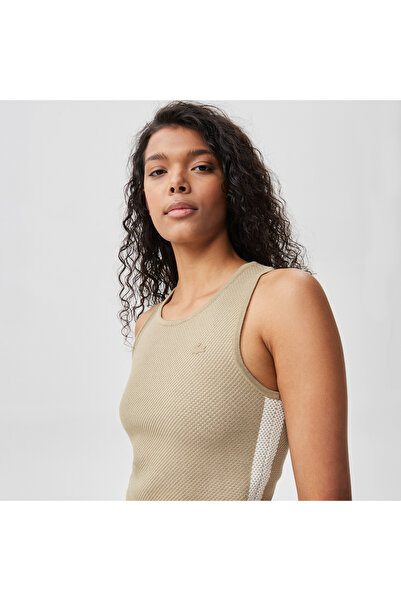 Lacoste Kadın Slim Fit Askılı Bisiklet Yaka Renk Bloklu Krem Triko