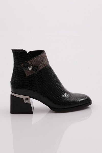 DGN Μαύρες γυναικείες μπότες με τακούνι Crocodile - 421273488