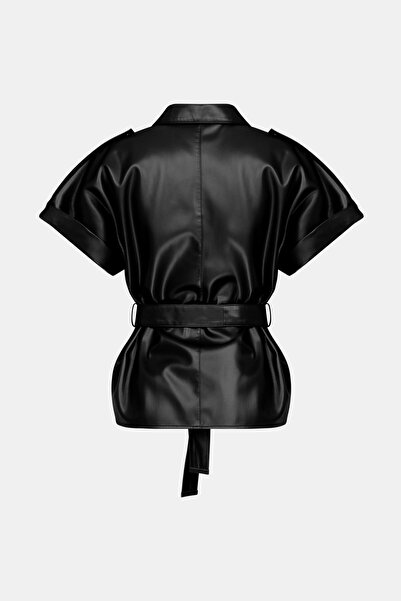 W Collection Siyah Deri Görünümlü Bluz