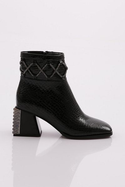 DGN Μαύρες γυναικείες μπότες με τακούνι Crocodile - 421123488