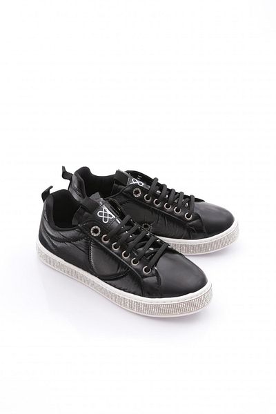 DGN Women's Plain Lace-Up Sneaker Shoes with Stone Sides Black Parachute 336232682
