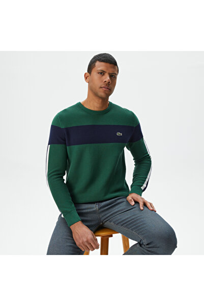 Lacoste Erkek Regular Fit Bisiklet Yaka Renk Bloklu Yeşil Kazak