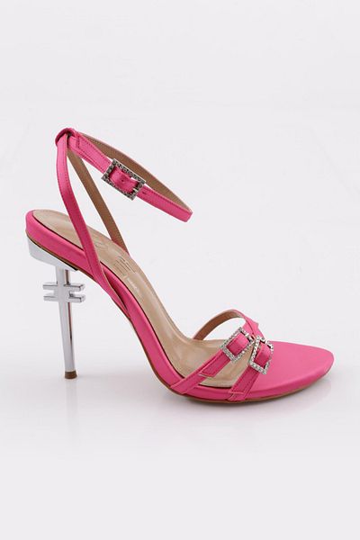 DGN Pantofi cu toc cu curele la gleznă cu cataramă de damă din satin fucsia 23863481