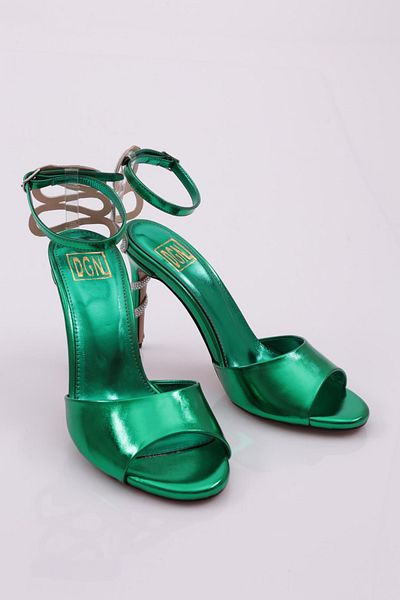 DGN Pantofi clasici cu toc de damă, verde metalic 42192859