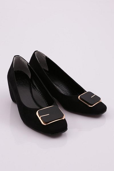 DGN Pantofi cu toc pentru femei din piele intoarsa neagra - 34713539