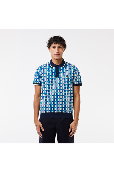 Lacoste Erkek Regular Fit Gömlek Yaka Monogram Yeşil Triko