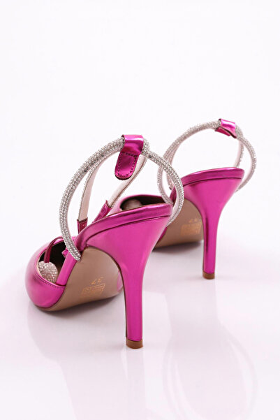 DGN Women's Open Back Heeled Shoes Fuchsia Metallic 711121085